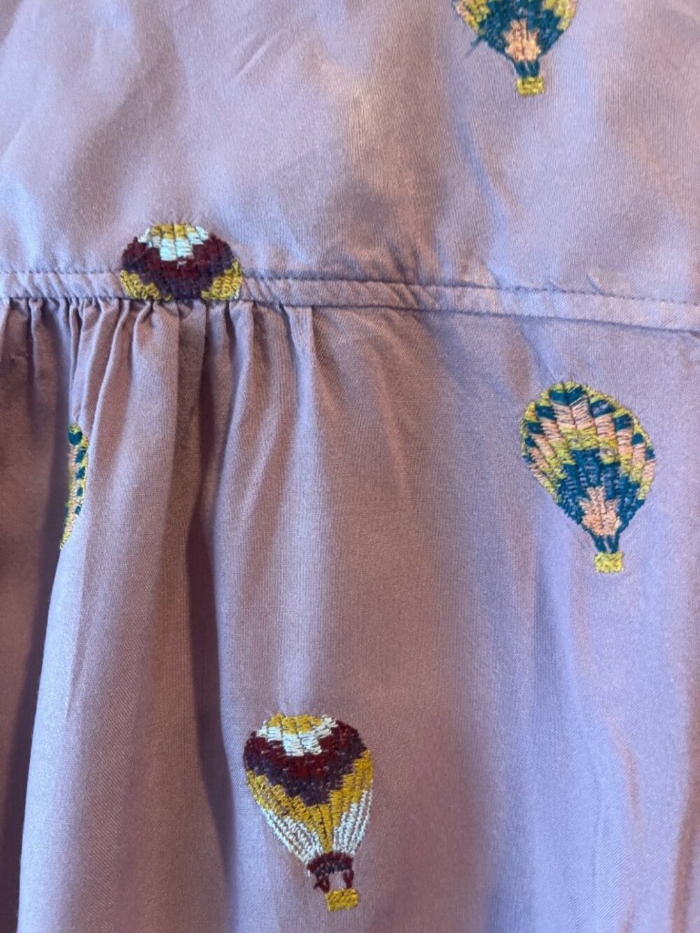 Hot Air Balloon Embroidered Button-Down Shirt Mauve Petite Size 6P Anthropology - Picture 9 of 11
